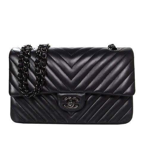 black on black chevron chanel bag|Chanel double flap small.